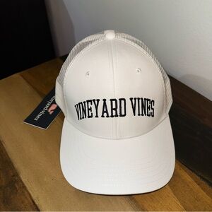 Vineyard Vines White Trucker Hat w/Blue Font